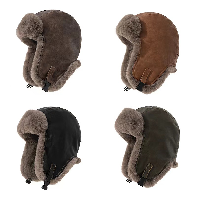 Winter Trapper Hat - 1 Stück Herren Winter Retro Lederhut