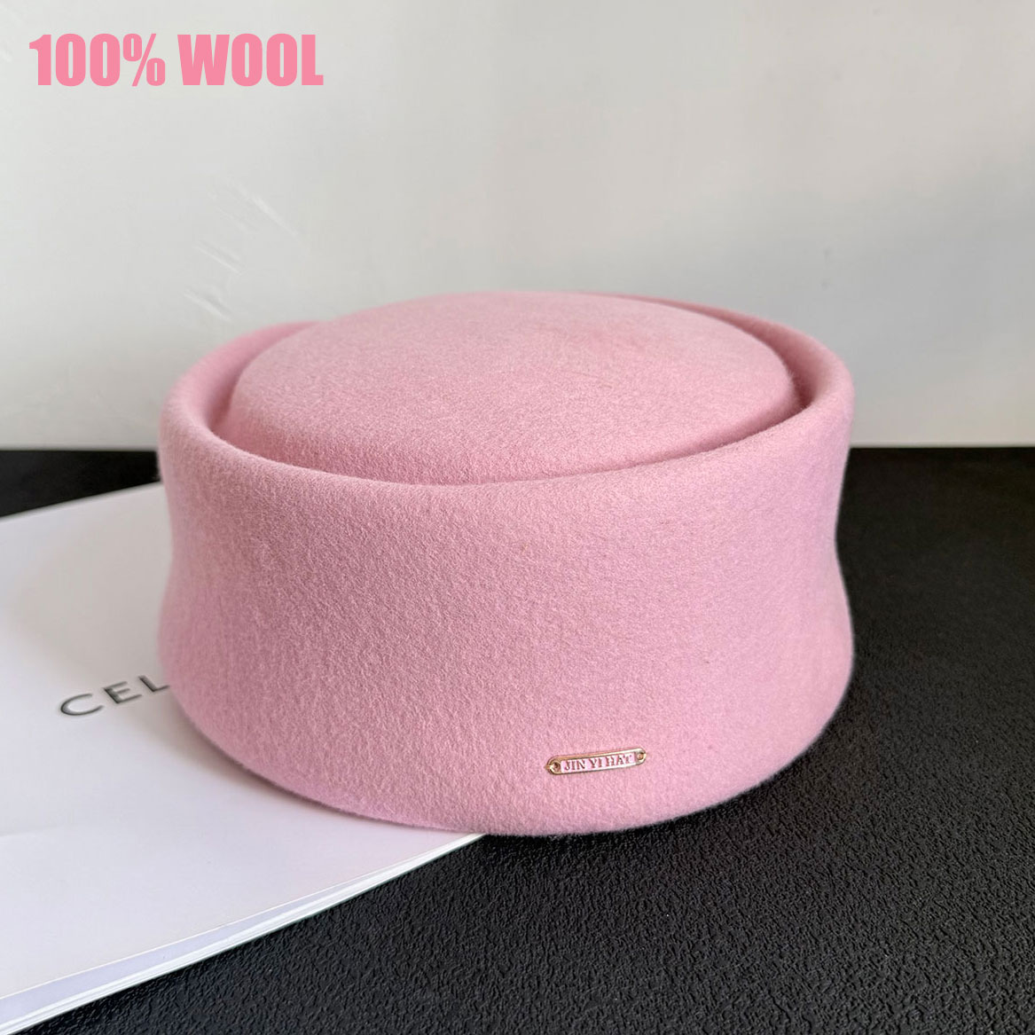 Beret French Wool - Herbst Winter Neu 100% Rosa Schwarze