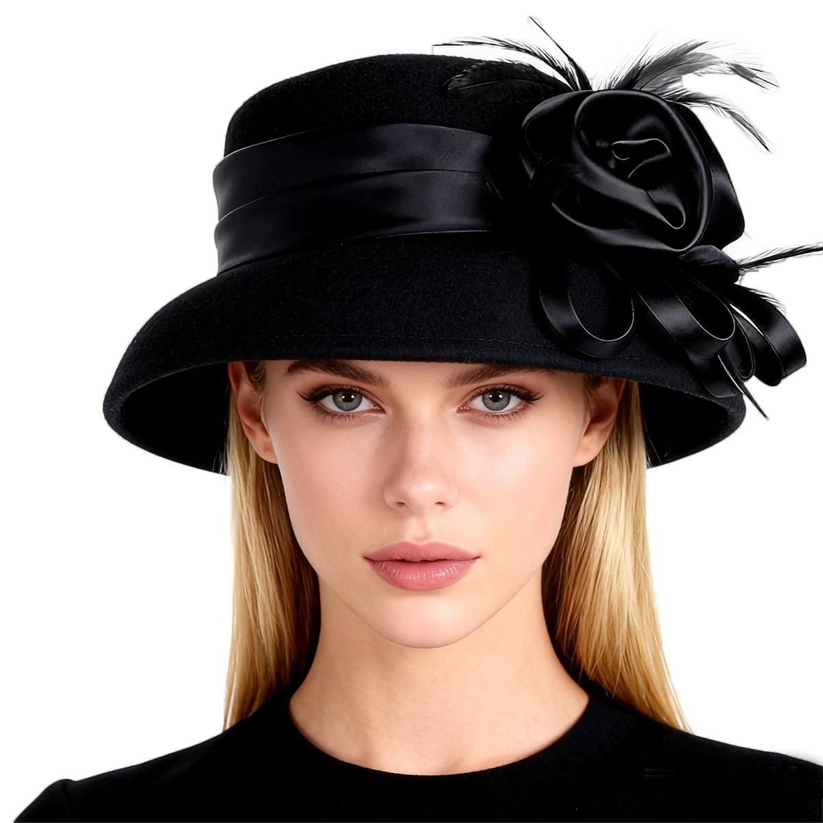 Fedora Hat Wool - Schwarzer Cloche-Hut aus Wollfilz für Damen