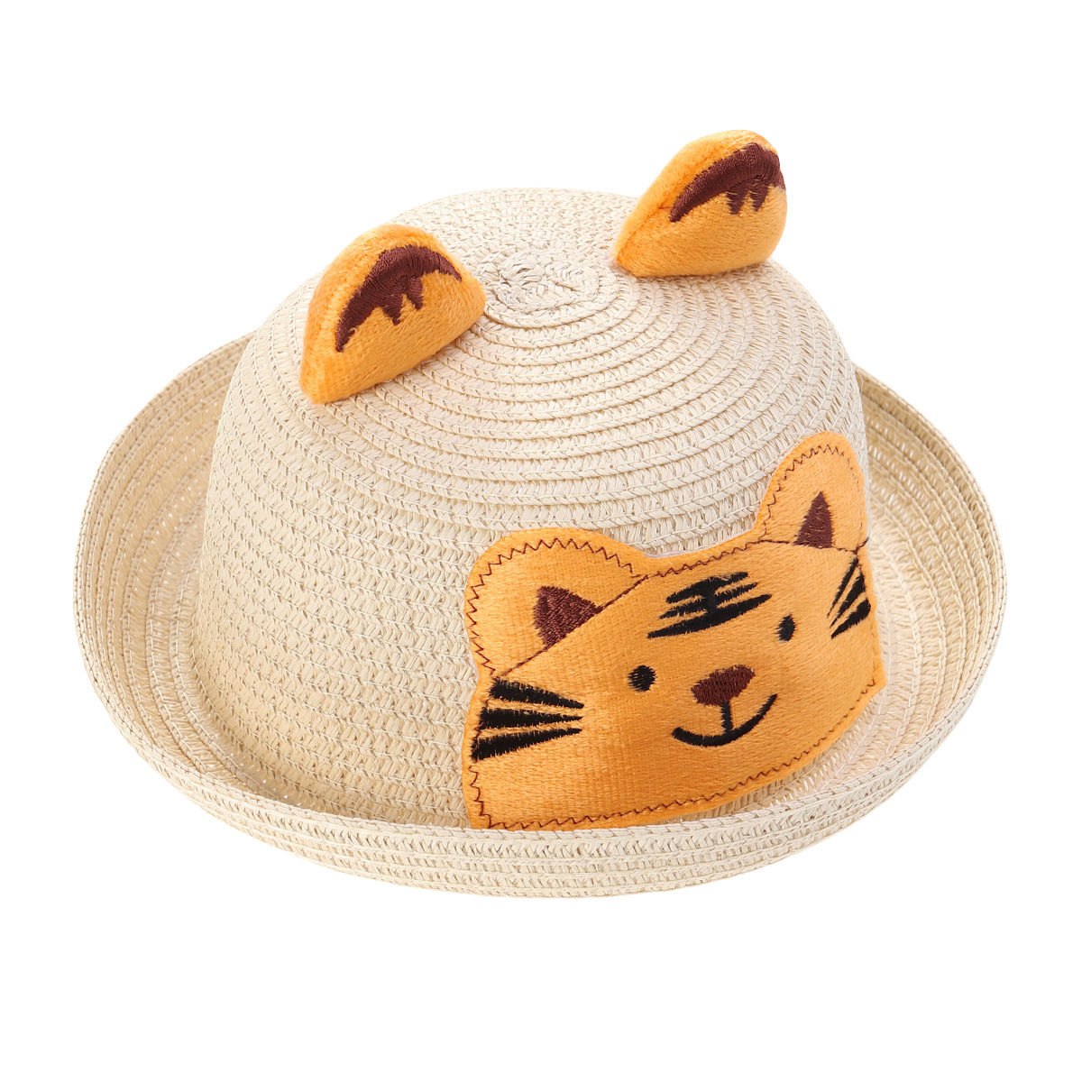 Sun Hat Wide Brim - Cartoon-Strohhut mit Tiermotiv, Strand-Sonnenhut, Beige, atmungsaktiv,