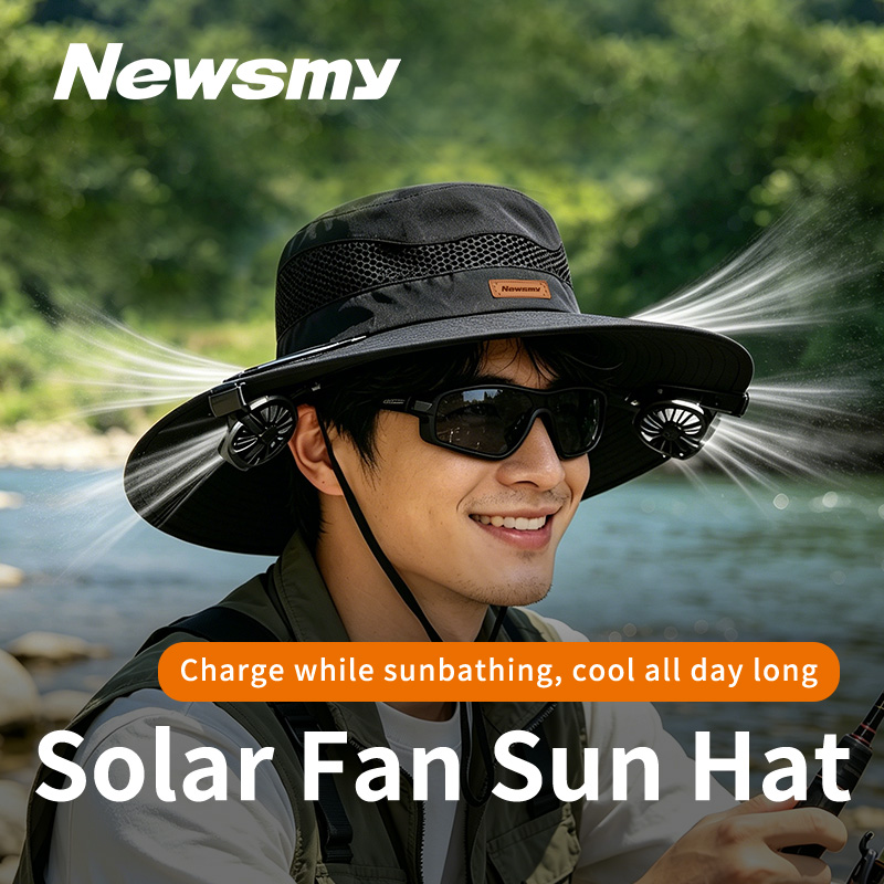 Sun Hat Wide Brim - NEWSMY Solarbetriebener Ventilator-Sonnenhut UPF50+ UV-Schutz Doppelte
