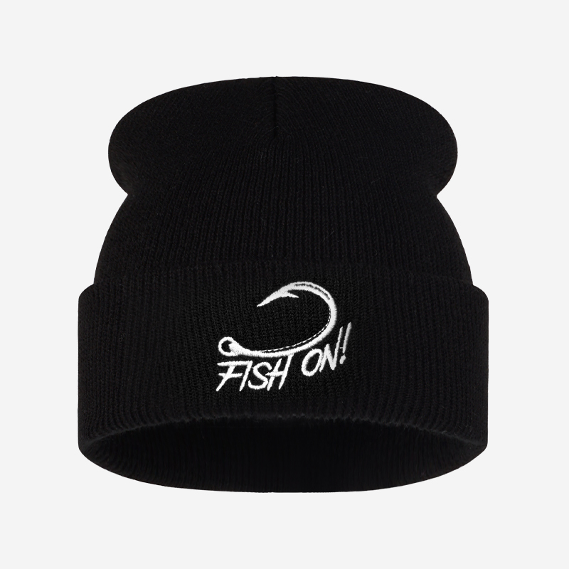 Beanie Cuffed Knit - Outdoor-Angler-Fisch auf bestickter Mütze, Anglerhaken-Mütze mit